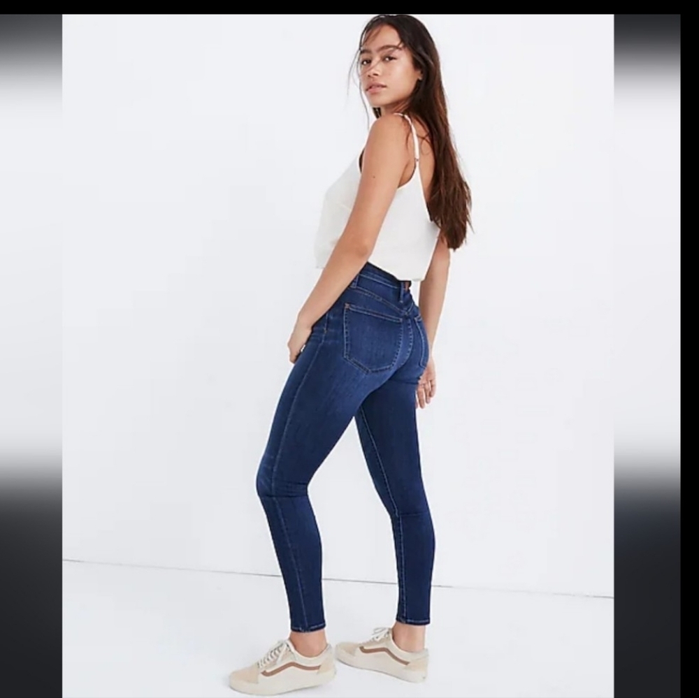Madewell Curvy High Rise Skinny Dark Medium Wash Denim Womens Preppy Spring